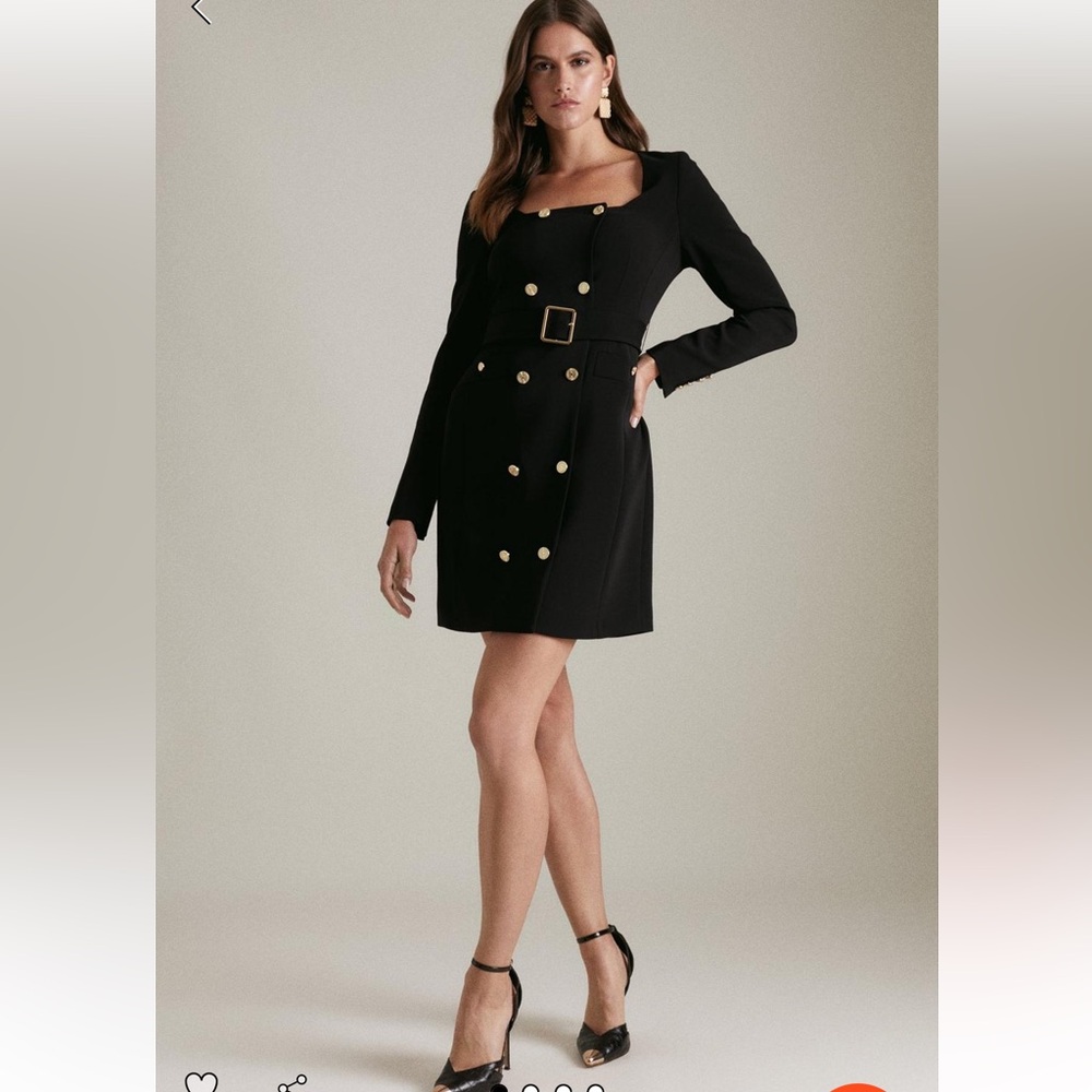 Compact viscose tux sleeve belted dress